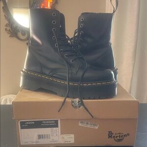 Dr. Martens Black Jadon Boots with Yellow Stitching